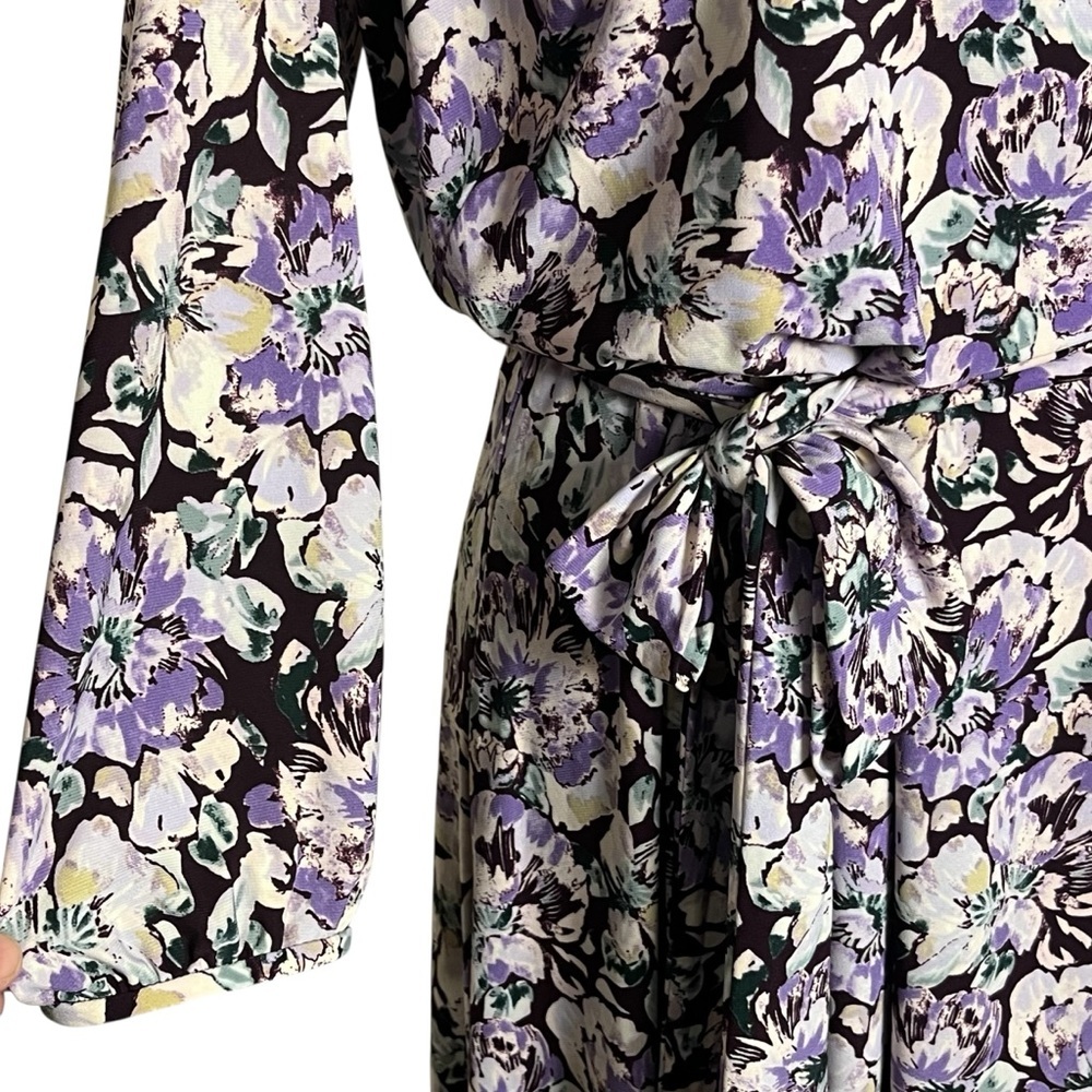 Lauren Ralph Lauren Ditzy Floral Purple Balloon Sleeve Dress Midi – Size 12 - Picture 4 of 11